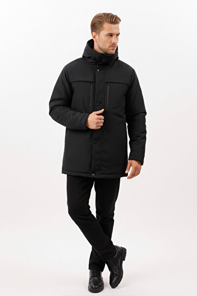 D1fference Men's Black Windproof Hooded Winter Parka - Coat & Coat