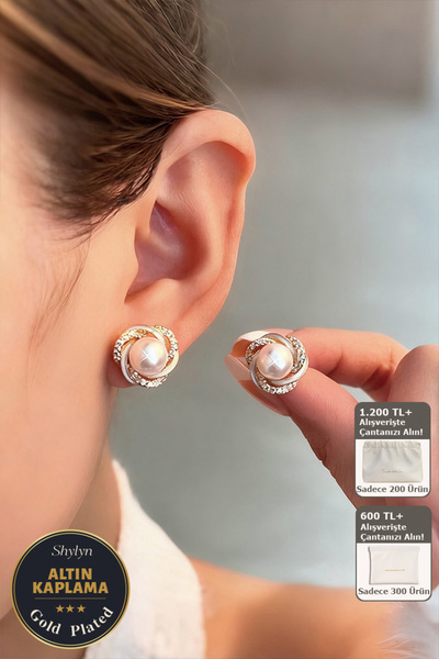 Shylyn 925 Gümüş İğneli Zirkon Kaplamalı İnci Küpe