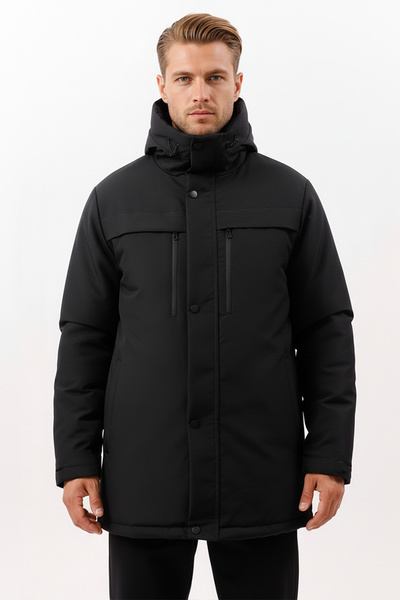 D1fference Men's Black Windproof Hooded Winter Parka - Coat & Coat