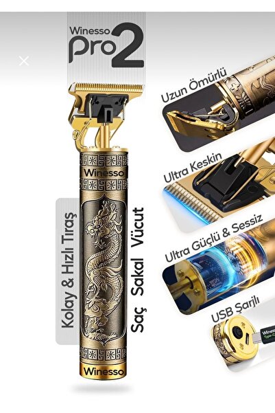 Winesso Tıraş Makinesi Pro2 USB Şarjlı Saç Sakal Vücut Kıl Tüy Alma Kadın Erkek Epilasyon Berber & Kişisel
