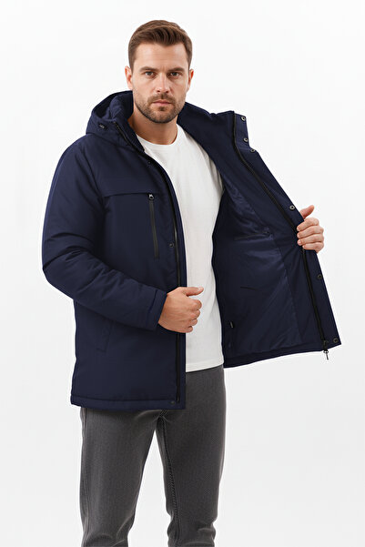 D1fference Pánská zimní bunda v námořnické modré - větruodolná, s kapucí a parka
