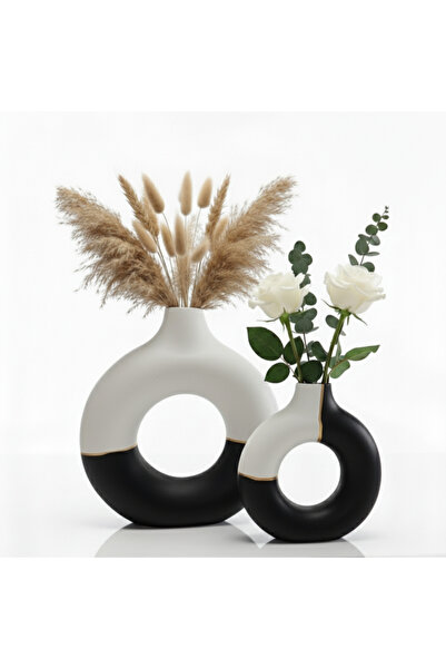 LUNİVAA HOME مجموعة مزهريات دائرية مزخرفة بنقوش تجريدية (قطعتان) - ديكور منزل...