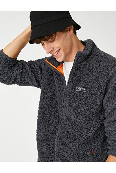 Koton Φούτερ με γιακά με σλόγκαν με στάμπα τσέπη με φερμουάρ