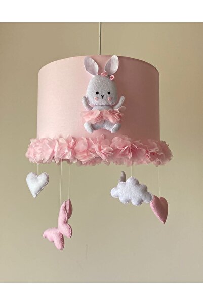 Leobabyroom Toz Pembe Çiçek Süslemeli Beyaz Tavşan Kalp Kelebek Bulut Figürlü Bebek/çocuk Odası Tasarım Avize