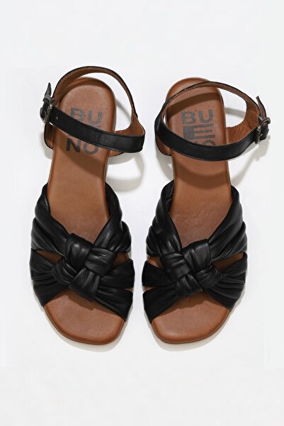 Bueno Shoes Black Khv-Beige Leather Women's Sandals 01Wu8802