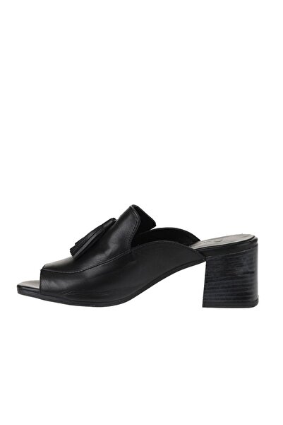 Bueno Shoes Black Leather Women's Heeled Slippers 01Wn1307