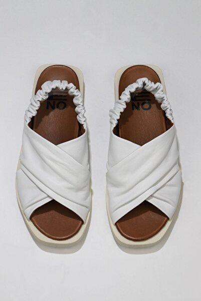 Bueno Shoes Δερμάτινα Λευκά Γυναικεία Σανδάλια - 01wu3309