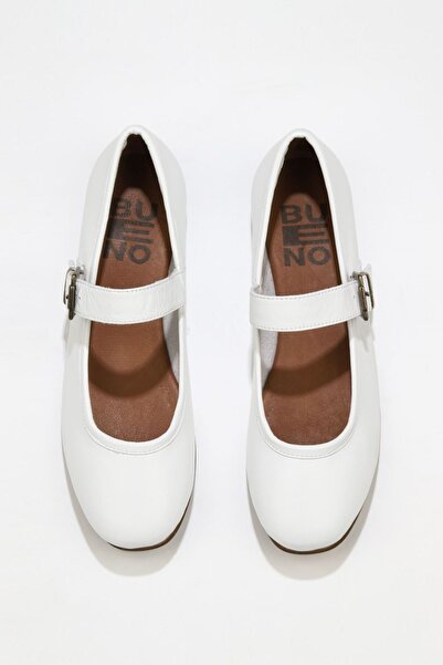Bueno Shoes Γυναικείες Λευκές Δερμάτινες Flat Μπαλαρίνες - 01ws4409