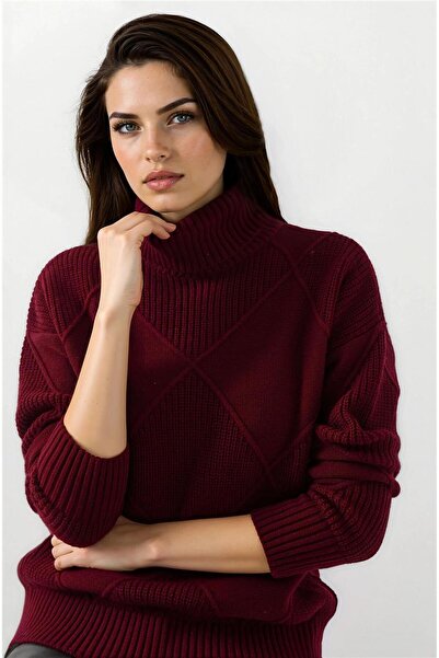 WeShaya Pulover din tricot din acril cu model cu guler vișiniu