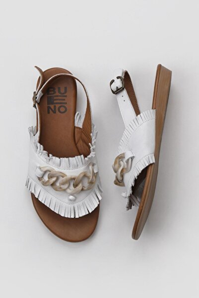 Bueno Shoes صندل نسائي من الجلد الأبيض 01wu7440