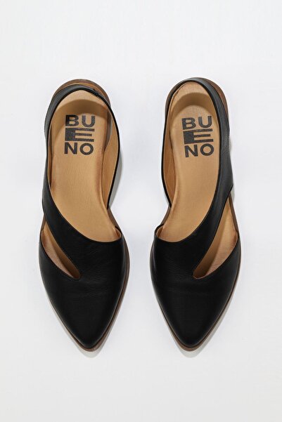 Bueno Shoes Sandale plate de damă din piele neagră 01ws2311