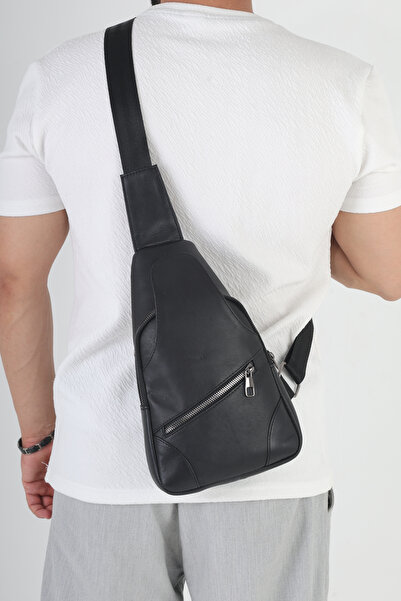 NahitaTyana Unısex Hakiki Deri Çapraz Bel Çantası Siyah