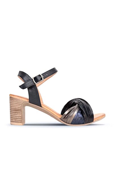 Bueno Shoes Δερμάτινα γυναικεία πέδιλα με τακούνι Navy Blue - 01wn1520