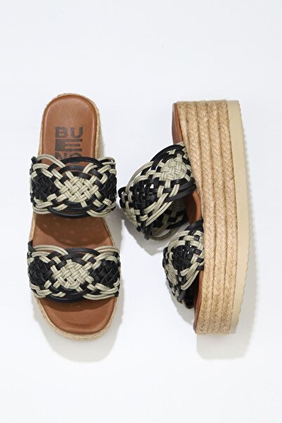 Bueno Shoes Μαύρες δερμάτινες γυναικείες παντόφλες με τακούνι 01wu6110