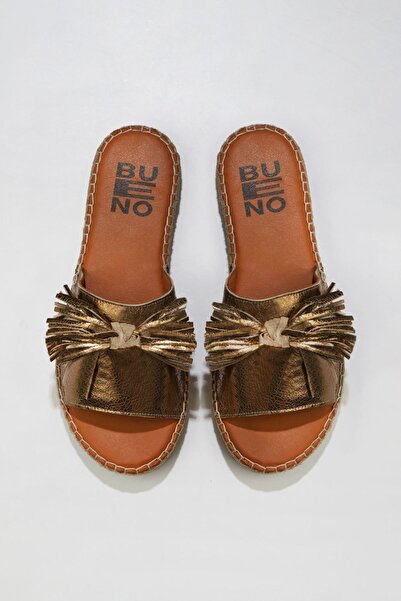 Bueno Shoes Bronze Shiny Leather Women's Espadrille Slippers 01Wn3000