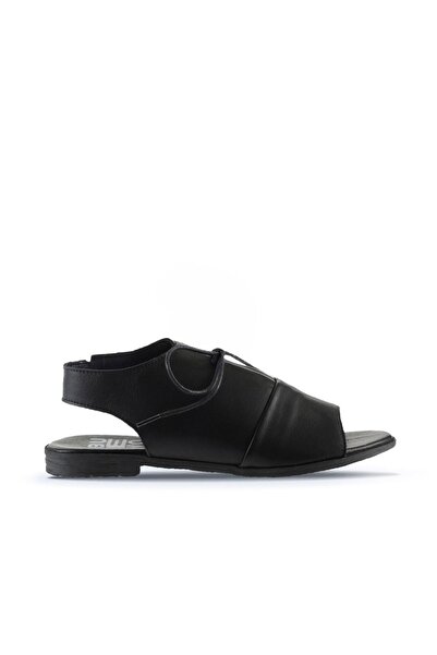 Bueno Shoes Μαύρα Δερμάτινα Γυναικεία Flat Σανδάλια 01ws2510