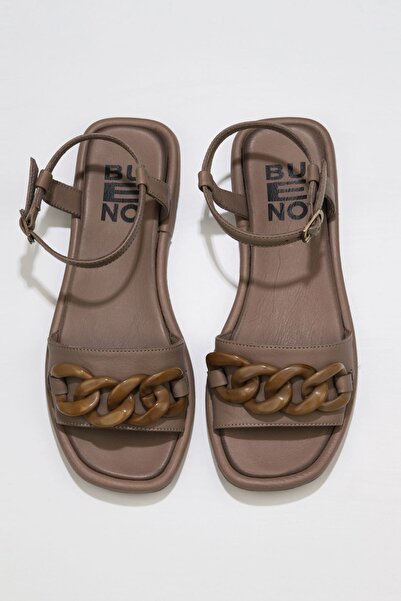 Bueno Shoes Γκρι Δερμάτινα Γυναικεία Flat Σανδάλια 01wu4112