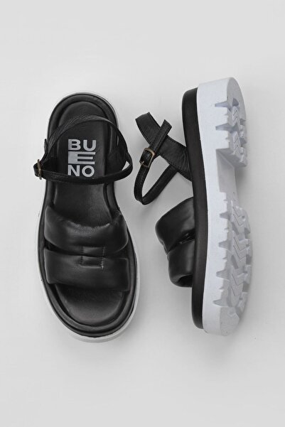 Bueno Shoes Μαύρα Δερμάτινα Γυναικεία Flat Σανδάλια 01wu7301