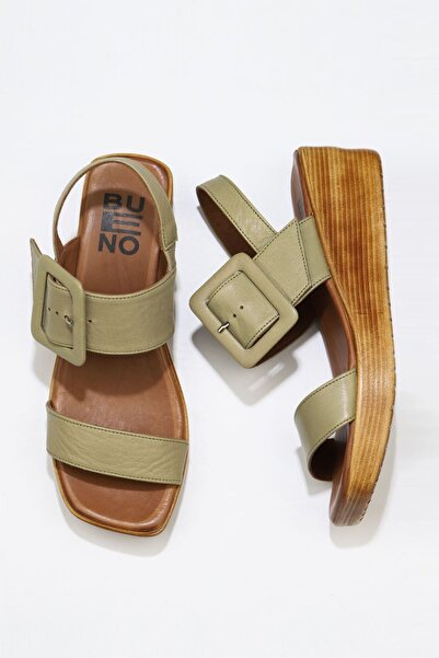 Bueno Shoes Χακί Δερμάτινα Γυναικεία Σανδάλια - Wedge Heel, Μοντέλο 01ws5908