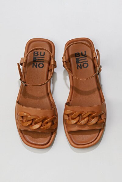 Bueno Shoes Ταν Δερμάτινα Γυναικεία Flat Σανδάλια 01wu4112