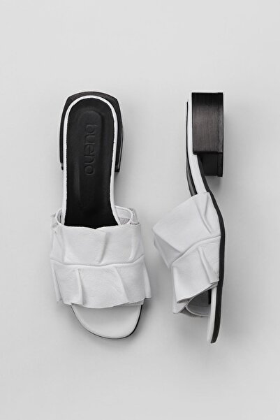 Bueno Shoes Women's White Leather Heeled Slippers - 01ws4905