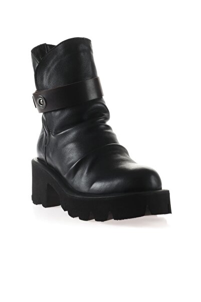 Bueno Shoes Dámské kožené kozačky na podpatku černá hnědá 01wt1708