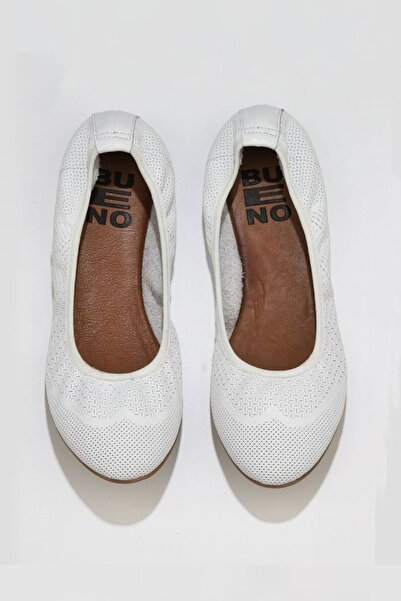 Bueno Shoes Λευκές Δερμάτινες Γυναικείες Flat Μπαλαρίνες 01wq0117
