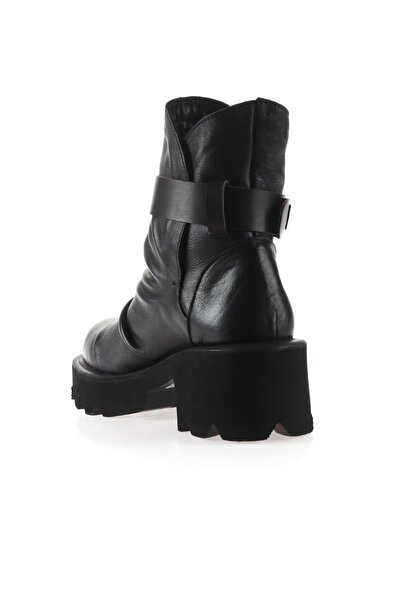 Bueno Shoes Dámské kožené kozačky na podpatku černá hnědá 01wt1708