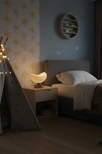 Dropcek eticaret Decorative Modern Moon Table Lamp Warm Light Bedside Lampshade Led Night Light (Lamp Gift)