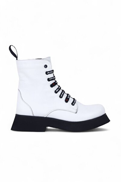 Bueno Shoes White Leather Women's Flat Boots 01Wr8802