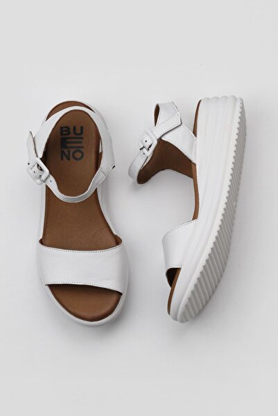 Bueno Shoes Γυναικεία Λευκά Δερμάτινα Σανδάλια με τακούνι - 01wy5700