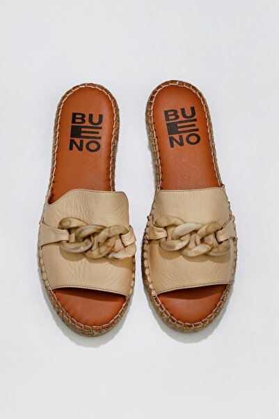Bueno Shoes Μπεζ δερμάτινες γυναικείες παντόφλες Espadrille - 01ws1821