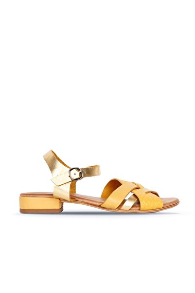 Bueno Shoes Γυναικεία δερμάτινα πέδιλα με τακούνι - Κίτρινο 01ws6106