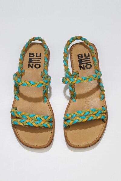 Bueno Shoes Κίτρινα Multi Leather Γυναικεία Flat Σανδάλια 01wu3417