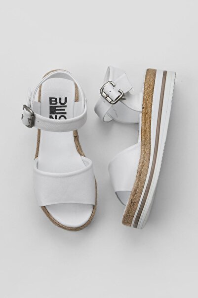 Bueno Shoes Λευκά Δερμάτινα Γυναικεία Σανδάλια Flat 01ws4216
