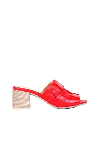 Bueno Shoes Γυναικείες κόκκινες δερμάτινες παντόφλες με τακούνι - 01wn1305