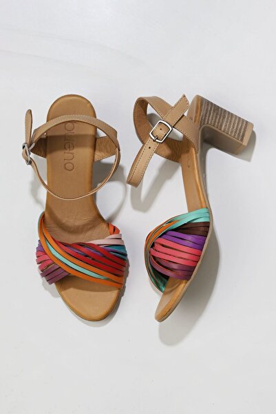 Bueno Shoes Δερμάτινα γυναικεία πέδιλα με τακούνι Multi M10 - 01wn1520