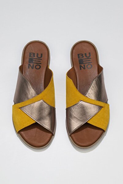 Bueno Shoes Γυναικείες φλατ παντόφλες Suede-Leather - Yellow Grey 01wu3000