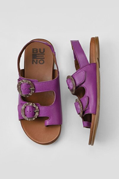 Bueno Shoes Λιλά Δερμάτινα Γυναικεία Σανδάλια Σαγιονάρες - 01wu4223