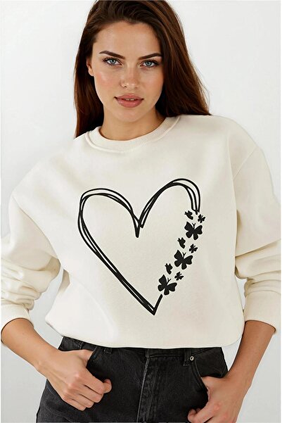 WeShaya Екру сърце печатно велосипедно 3-слойно суитшърт