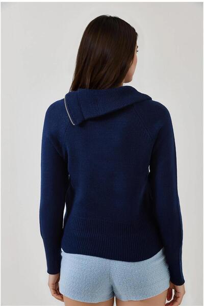 WeShaya Pulover din tricot acrilic cu mâneci raglan cu fermoar bleumarin