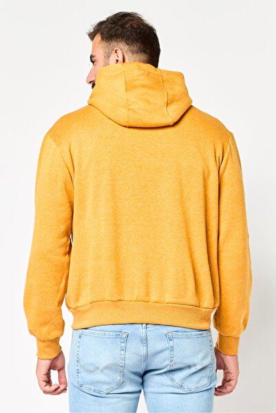 Horizon Men Hood Graphic Print Long Sleeve Fleece Hoodie, Mustard