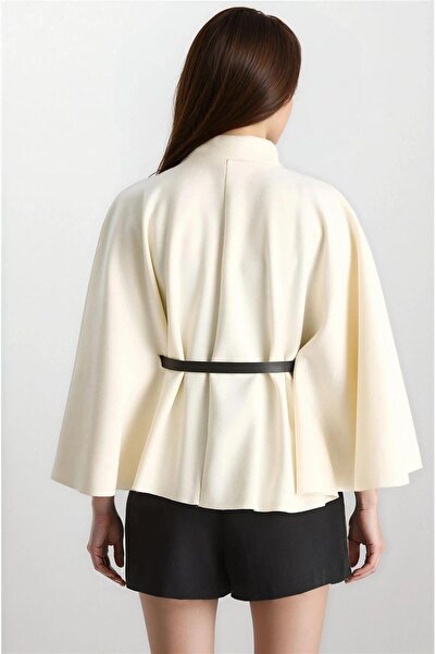 WeShaya Μάλλινο πανσό με λεπτομέρεια με κρεμ χρυσό κουμπί και ζώνη