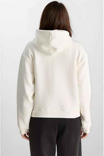 WeShaya White Hooded Ethnic Striped Kangaroo Pocket 100% Cotton Sweatshirt