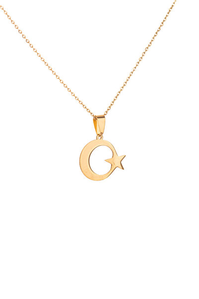 TAKI DERYASI Gold Color Moon Star Steel Necklace Tarnish Free No Rusting Mean...