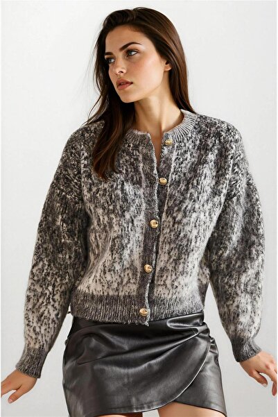 WeShaya كارديجان تريكو ناعم مزخرف بأزرار بلون الأنثراسيت