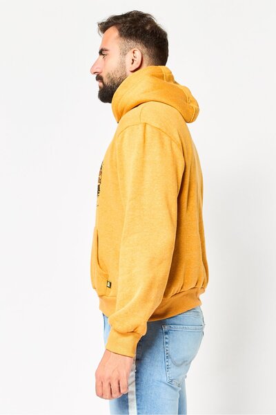 Horizon Men Hood Graphic Print Long Sleeve Fleece Hoodie, Mustard
