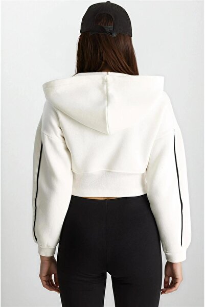 WeShaya White Hooded Zippered Crop Cardigan with Corset Detail