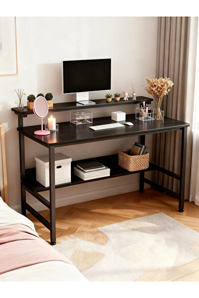 Enjoylifeme 3-Tier Gaming Table, Wooden Home Office Desk with Cable Managemen...