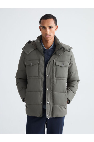 LC Waikiki Khaki Standard Fit Hooded Men's Coat